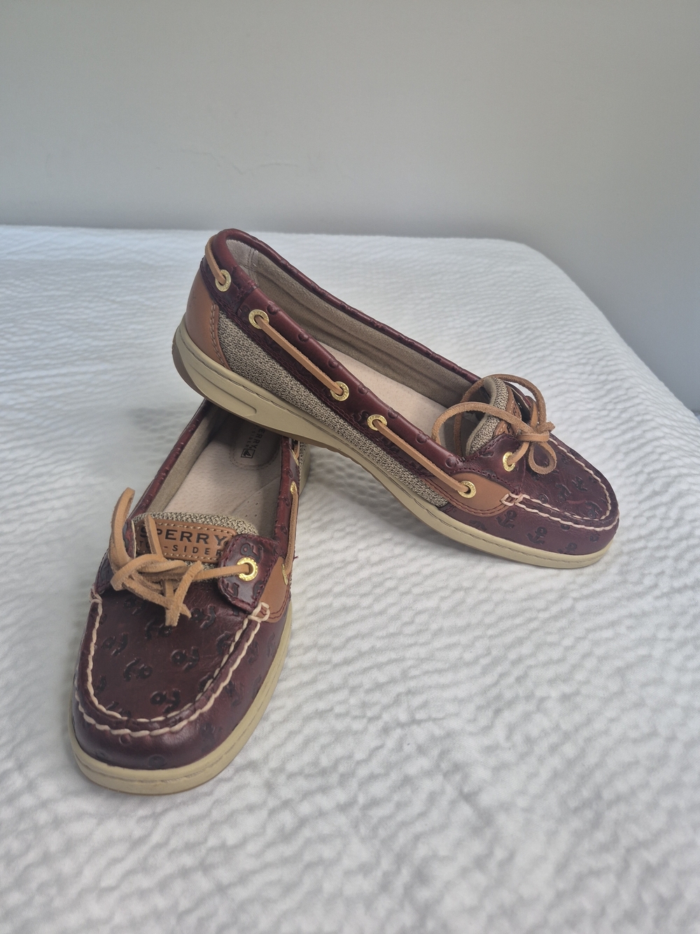Sperry Two-Tone Brown Leather & Tan Mesh Moccasins - Women - Picture 2 of 11